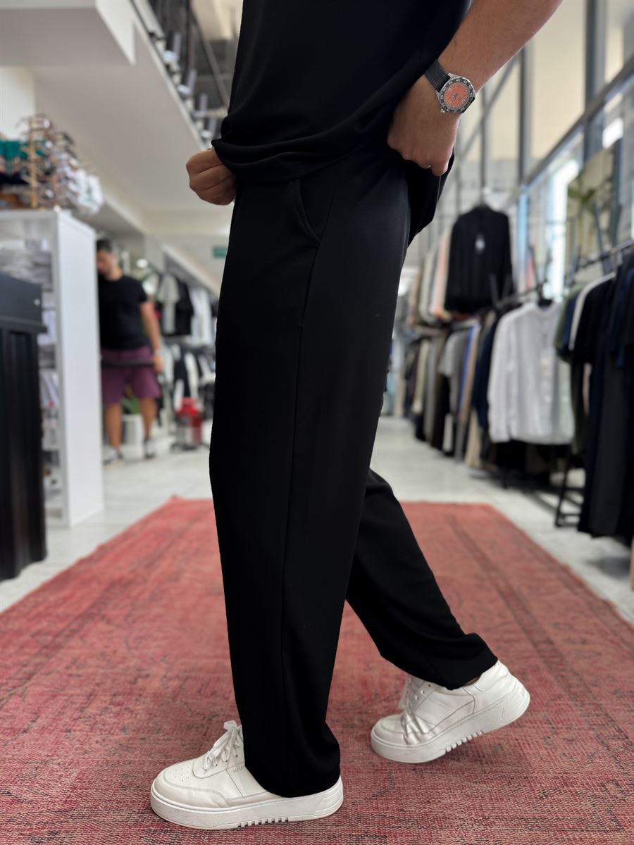Black Basic Modal Fabric Straight Leg Sweatpants RSP