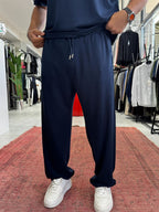 Navy Blue Basic Modal Fabric Straight Leg Sweatpants RSP