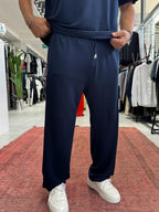 Navy Blue Basic Modal Fabric Straight Leg Sweatpants RSP