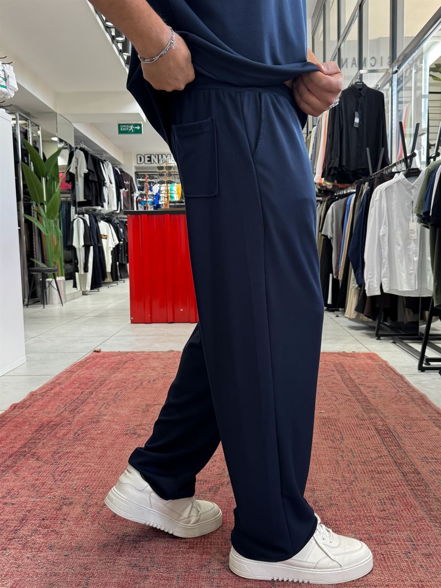 Navy Blue Basic Modal Fabric Straight Leg Sweatpants RSP