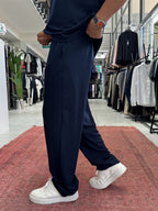 Navy Blue Basic Modal Fabric Straight Leg Sweatpants RSP