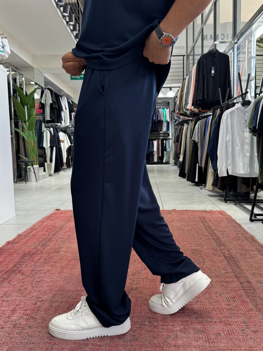 Navy Blue Basic Modal Fabric Straight Leg Sweatpants RSP