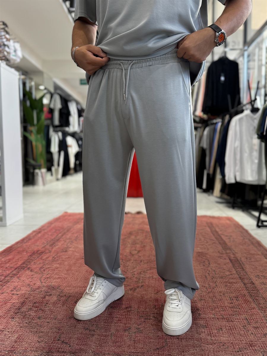 Ice Grey Basic Modal Fabric Straight Leg Sweatpants RSP