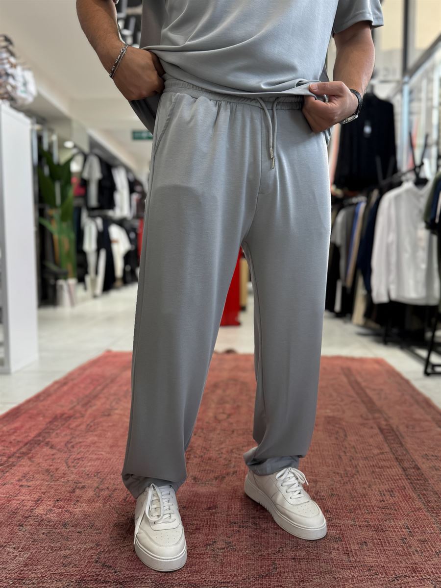 Ice Grey Basic Modal Fabric Straight Leg Sweatpants RSP