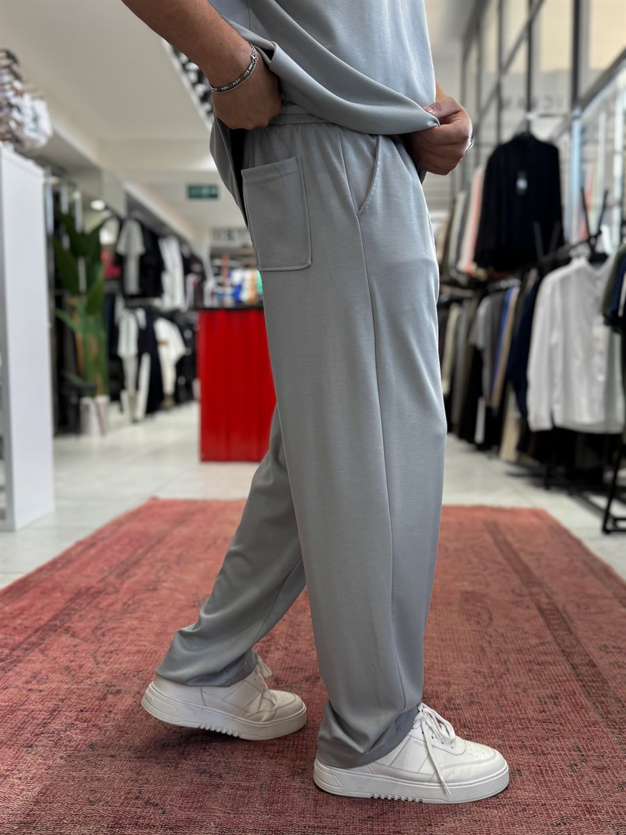 Ice Grey Basic Modal Fabric Straight Leg Sweatpants RSP