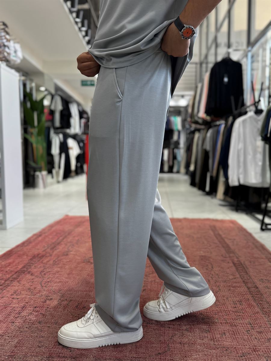 Ice Grey Basic Modal Fabric Straight Leg Sweatpants RSP