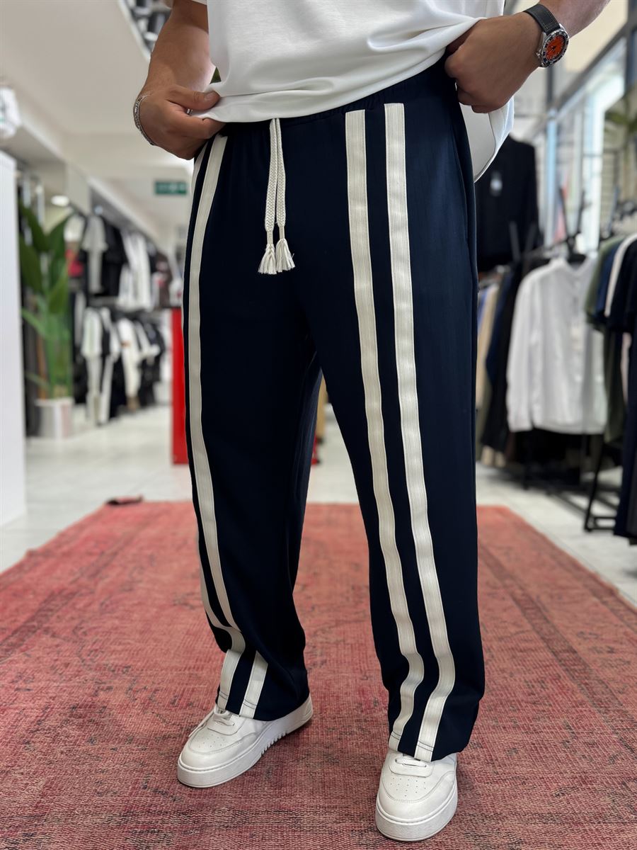 Navy Blue Double Striped Baggy Sweatpants RES-1140