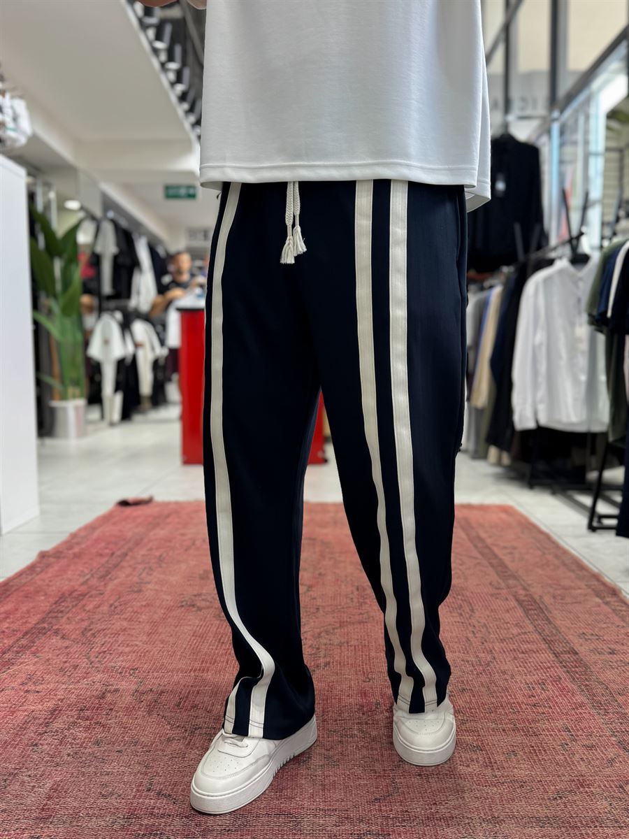 Navy Blue Double Striped Baggy Sweatpants RES-1140