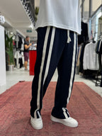 Navy Blue Double Striped Baggy Sweatpants RES-1140