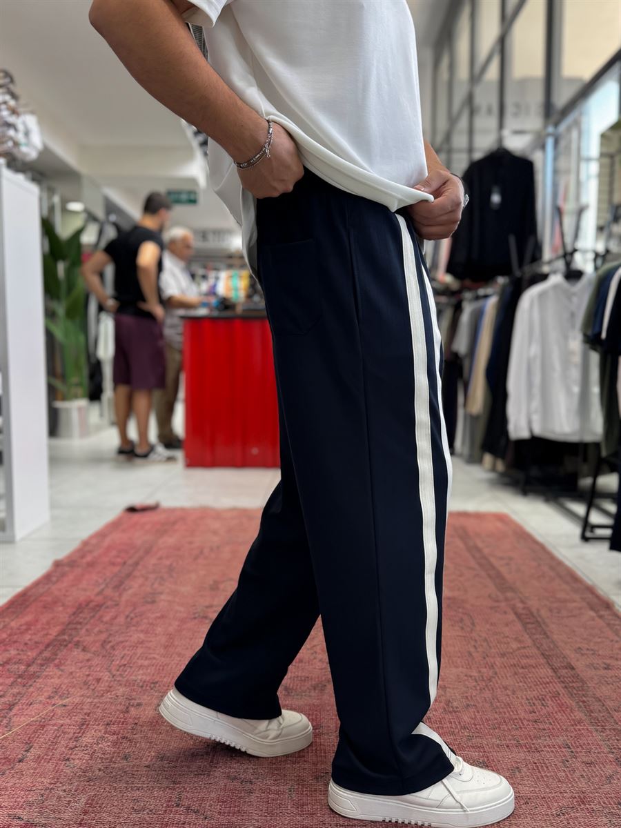 Navy Blue Double Striped Baggy Sweatpants RES-1140
