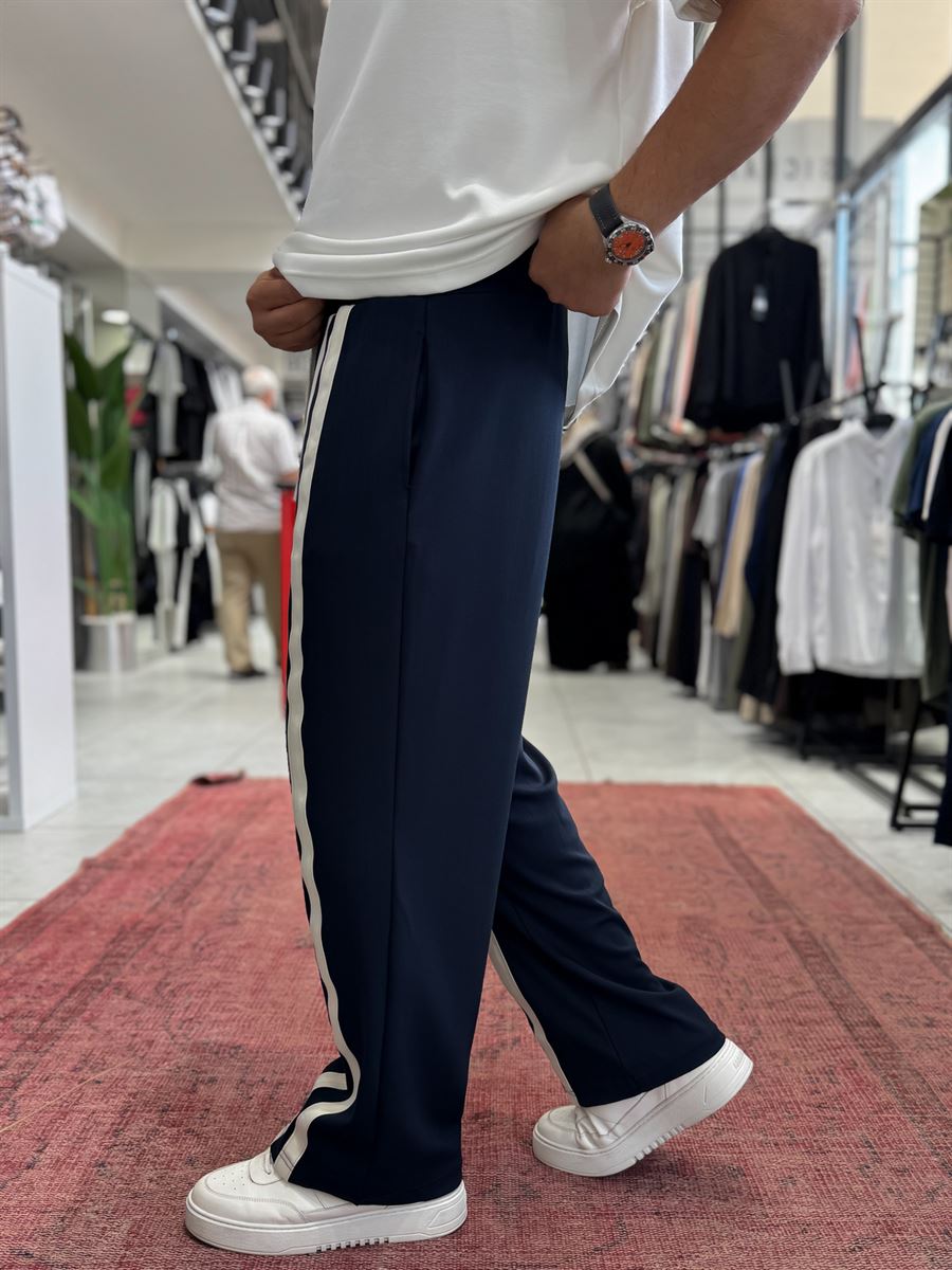 Navy Blue Double Striped Baggy Sweatpants RES-1140
