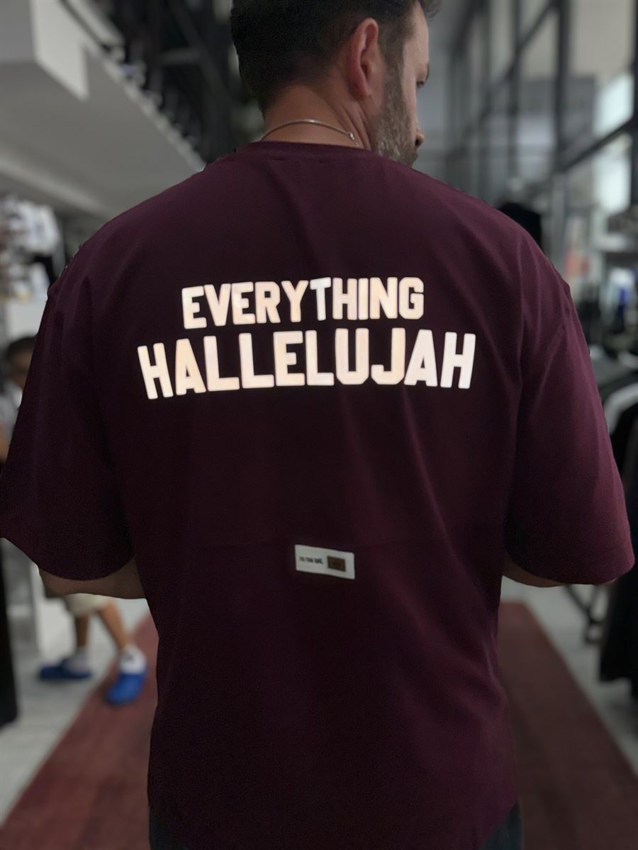 Burgundy Reflective Printed Oversize T-Shirt RES-1129