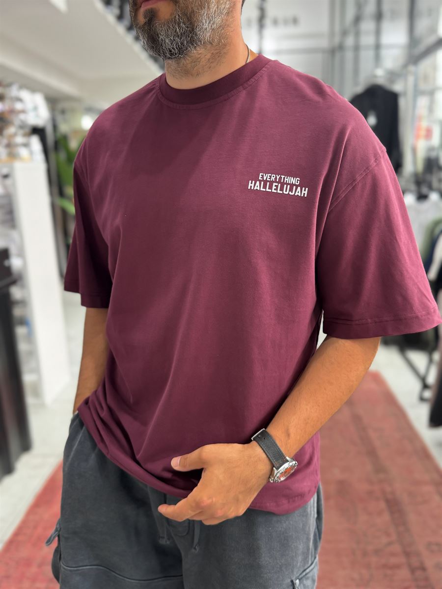 Burgundy Reflective Printed Oversize T-Shirt RES-1129