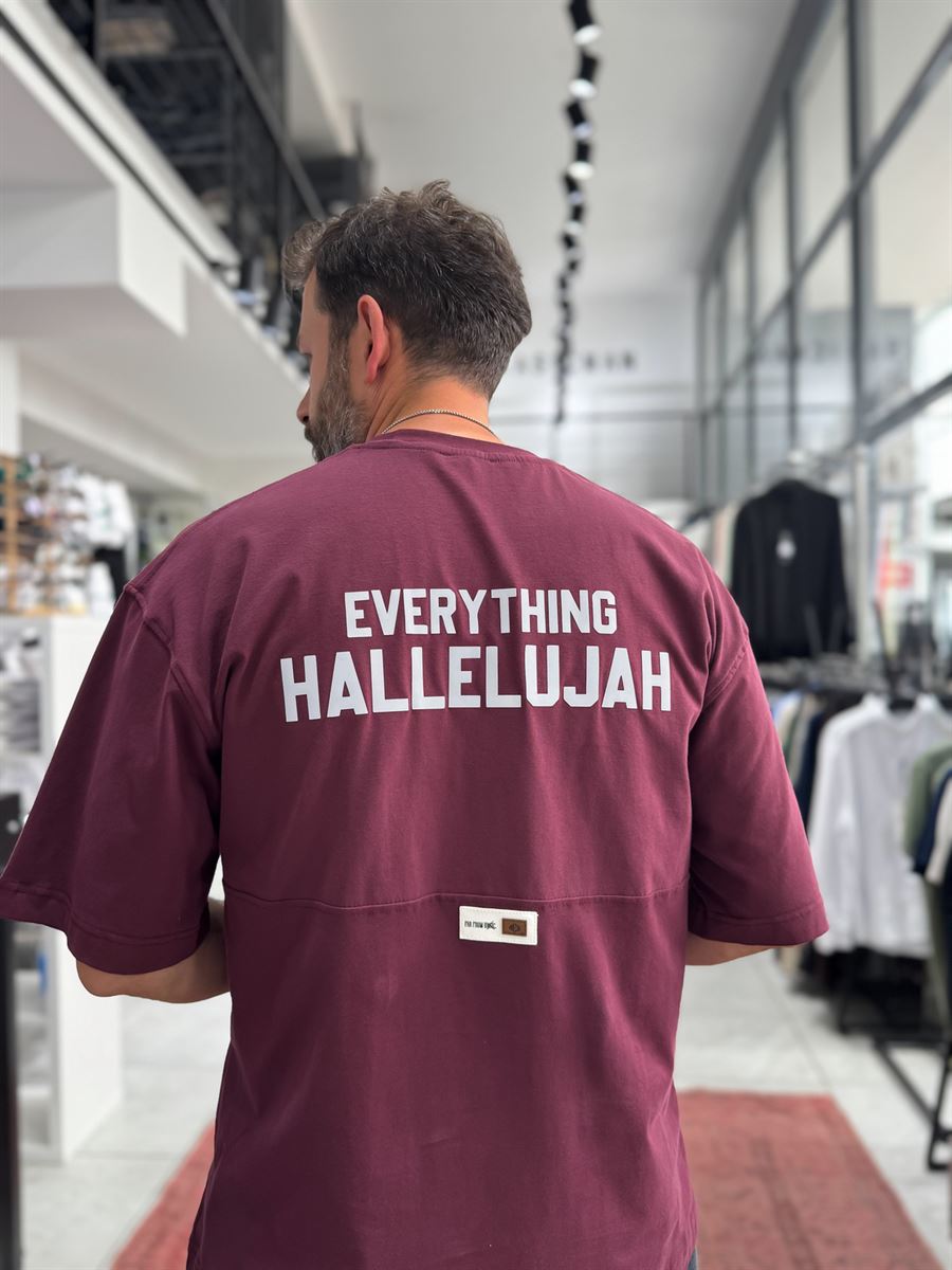 Burgundy Reflective Printed Oversize T-Shirt RES-1129