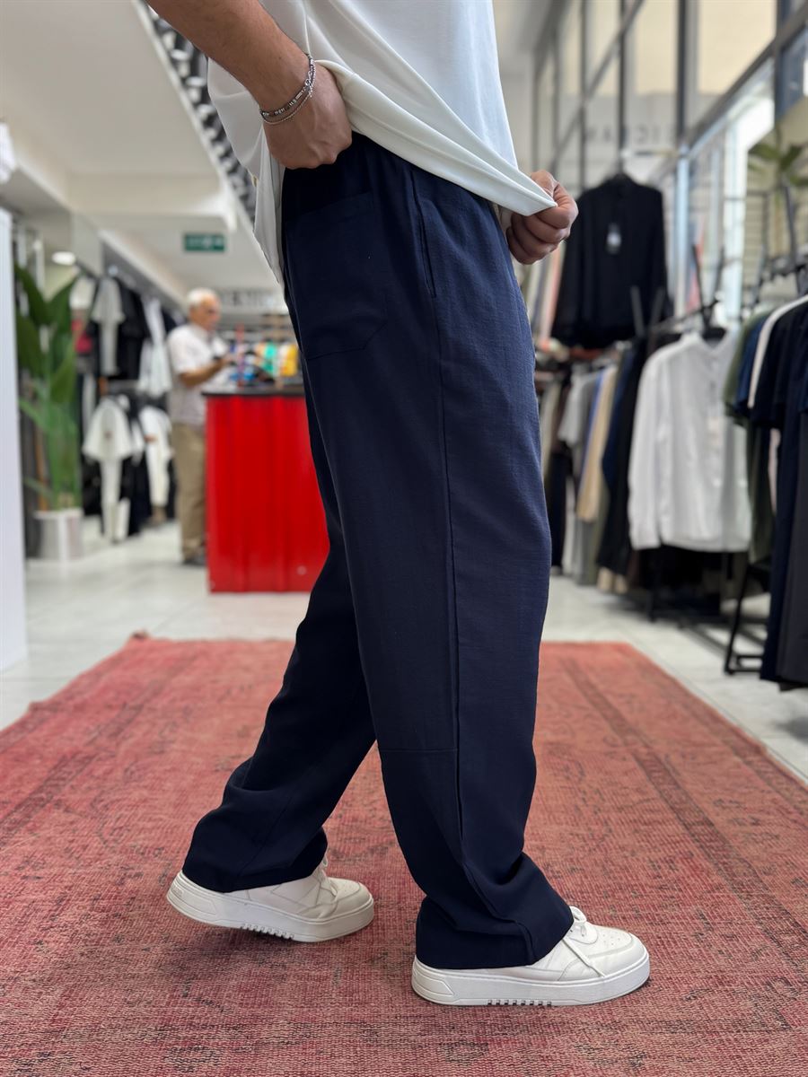 Navy Blue Baggy Linen Trousers RES-1024