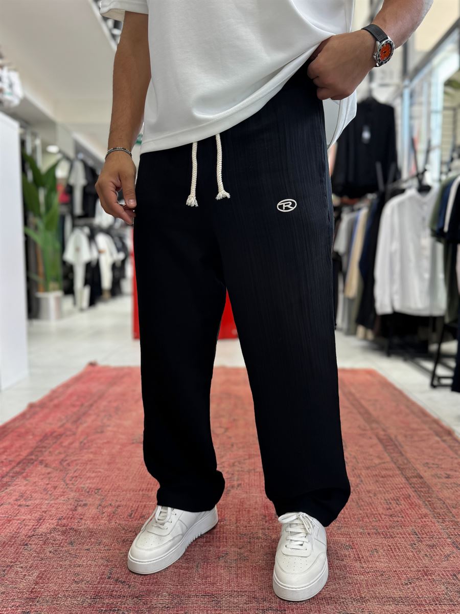 Black R Embroidered Muslin Pants RES-1002