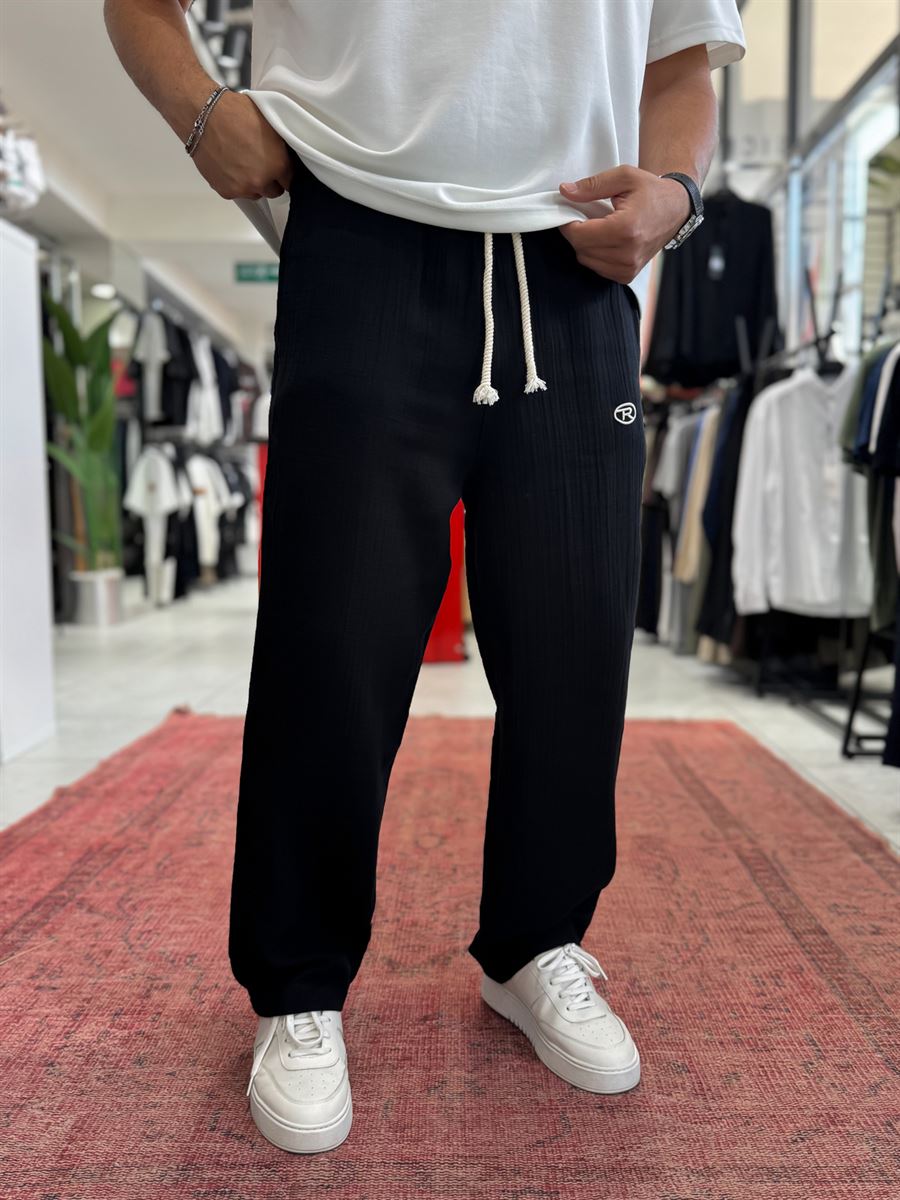 Black R Embroidered Muslin Pants RES-1002