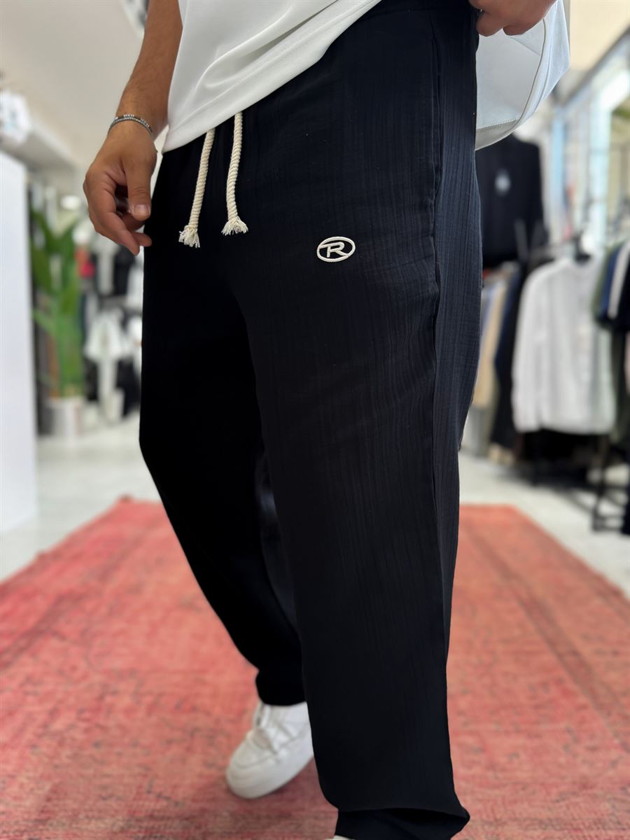 Black R Embroidered Muslin Pants RES-1002