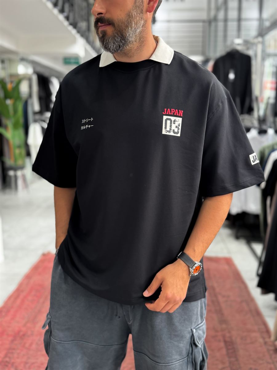 Black Japan 03 Collar Oversize T-Shirt RES-1112