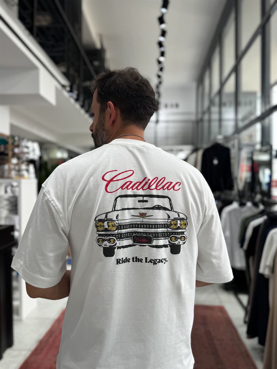 White Cadillac Print Oversize T-Shirt RES-1110