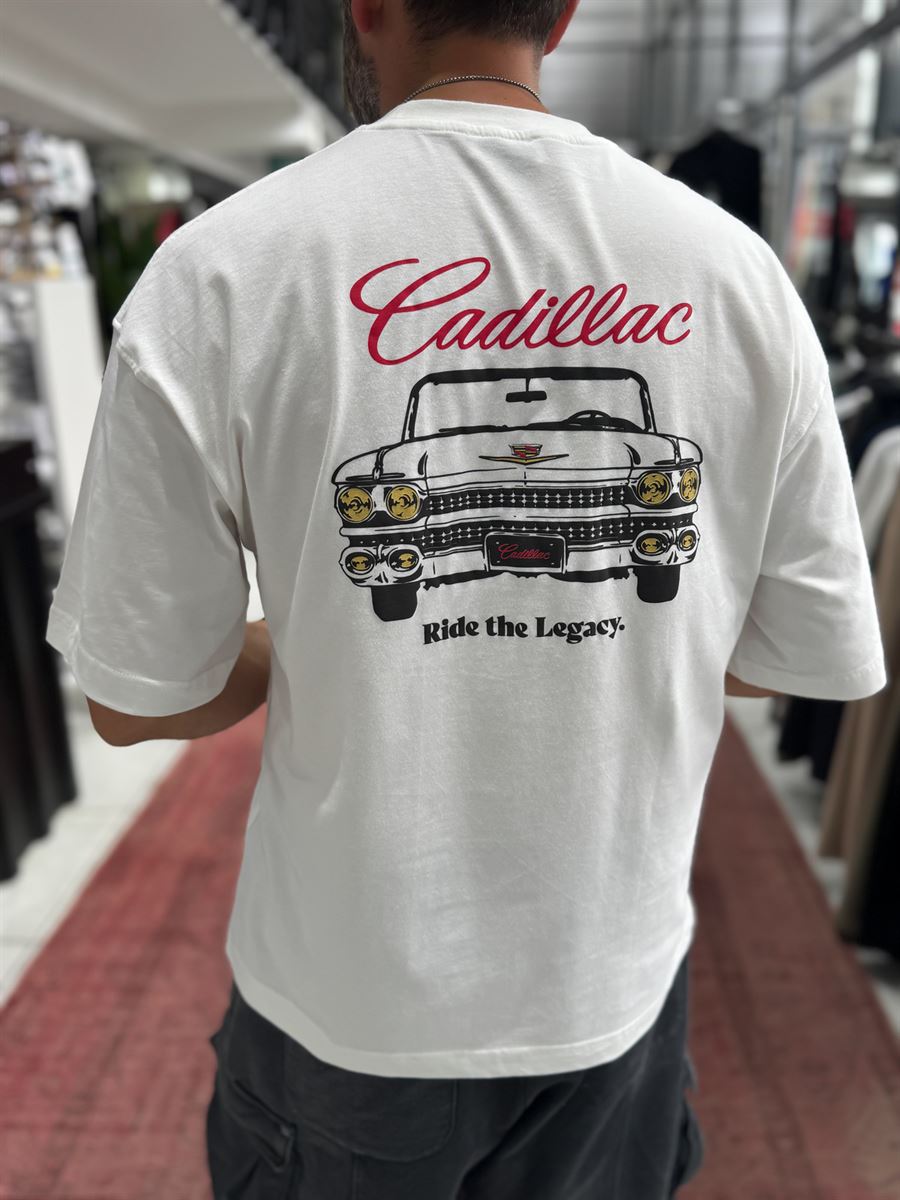 White Cadillac Print Oversize T-Shirt RES-1110