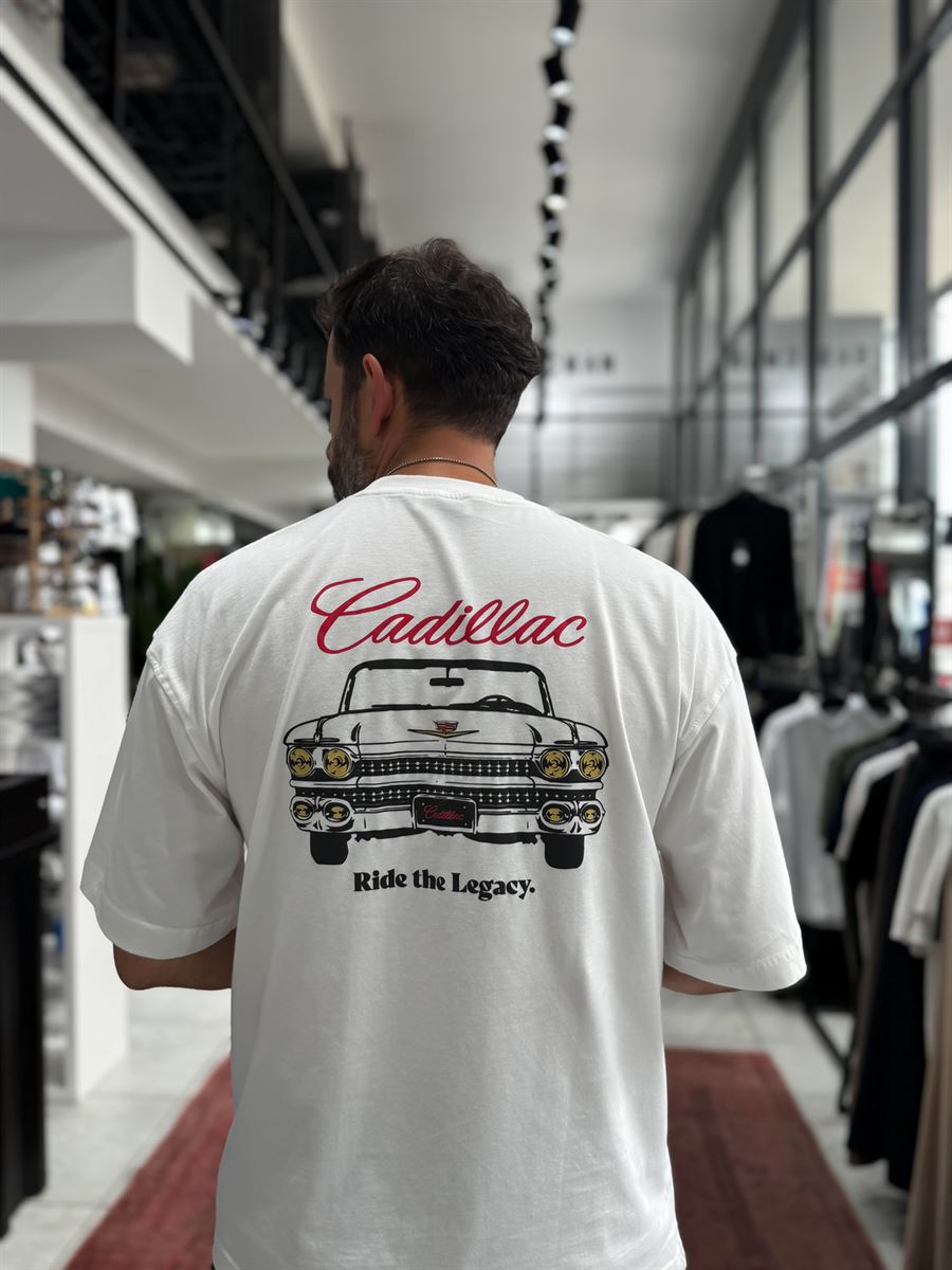 White Cadillac Print Oversize T-Shirt RES-1110