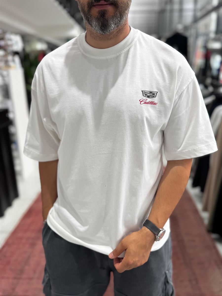 White Cadillac Print Oversize T-Shirt RES-1110