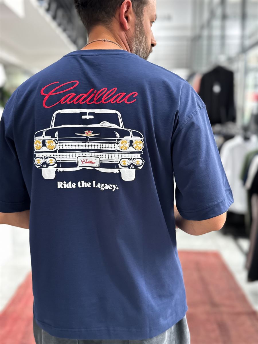 Navy Blue Cadillac Print Oversize T-Shirt RES-1110