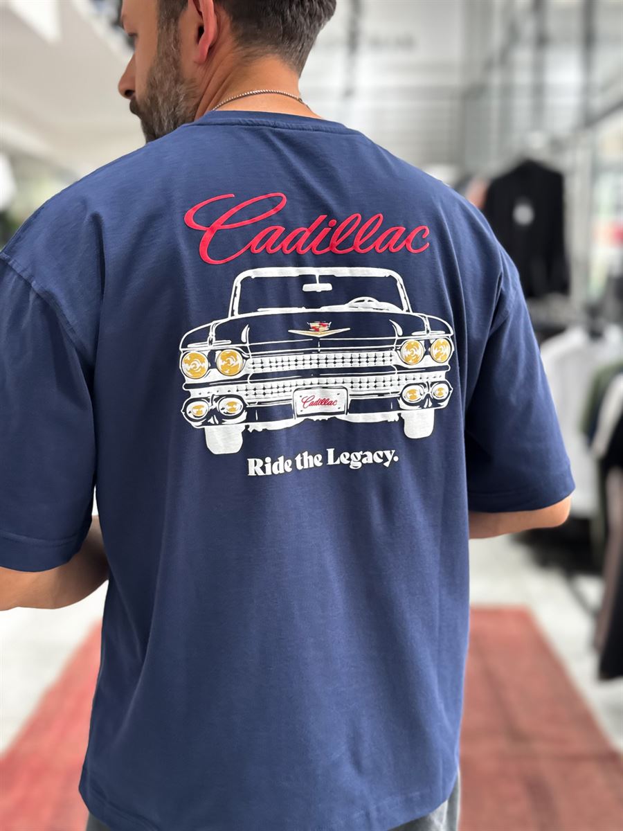 Navy Blue Cadillac Print Oversize T-Shirt RES-1110