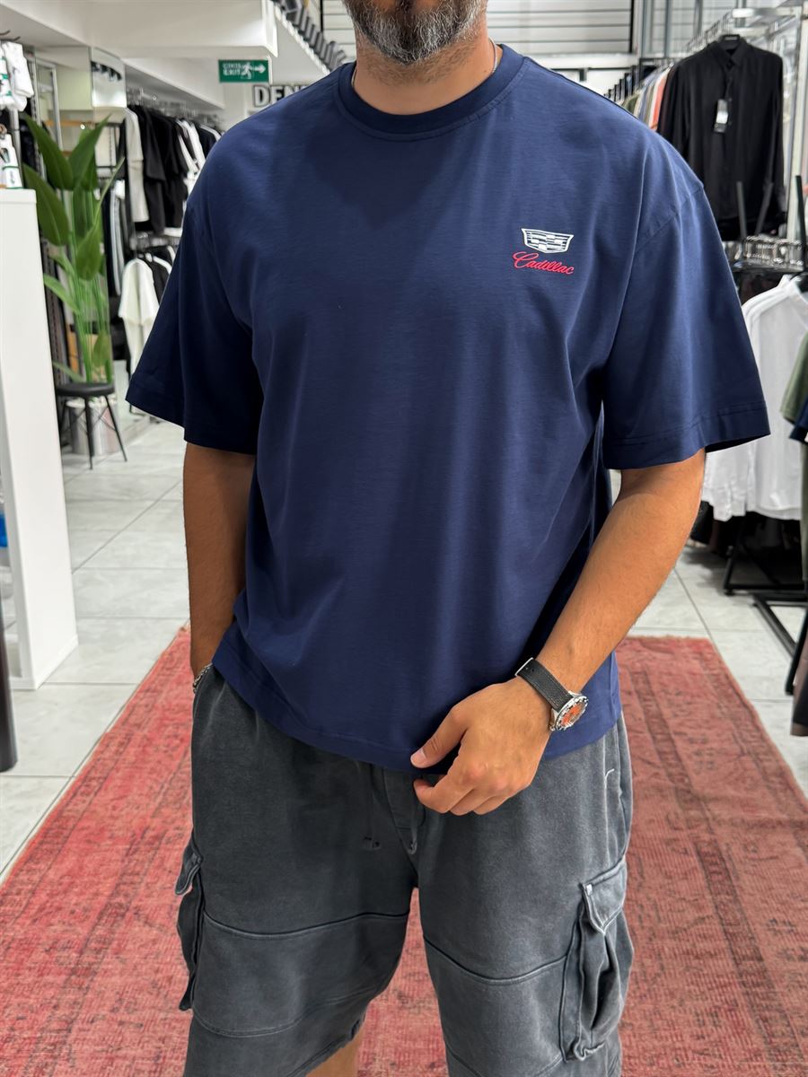 Navy Blue Cadillac Print Oversize T-Shirt RES-1110