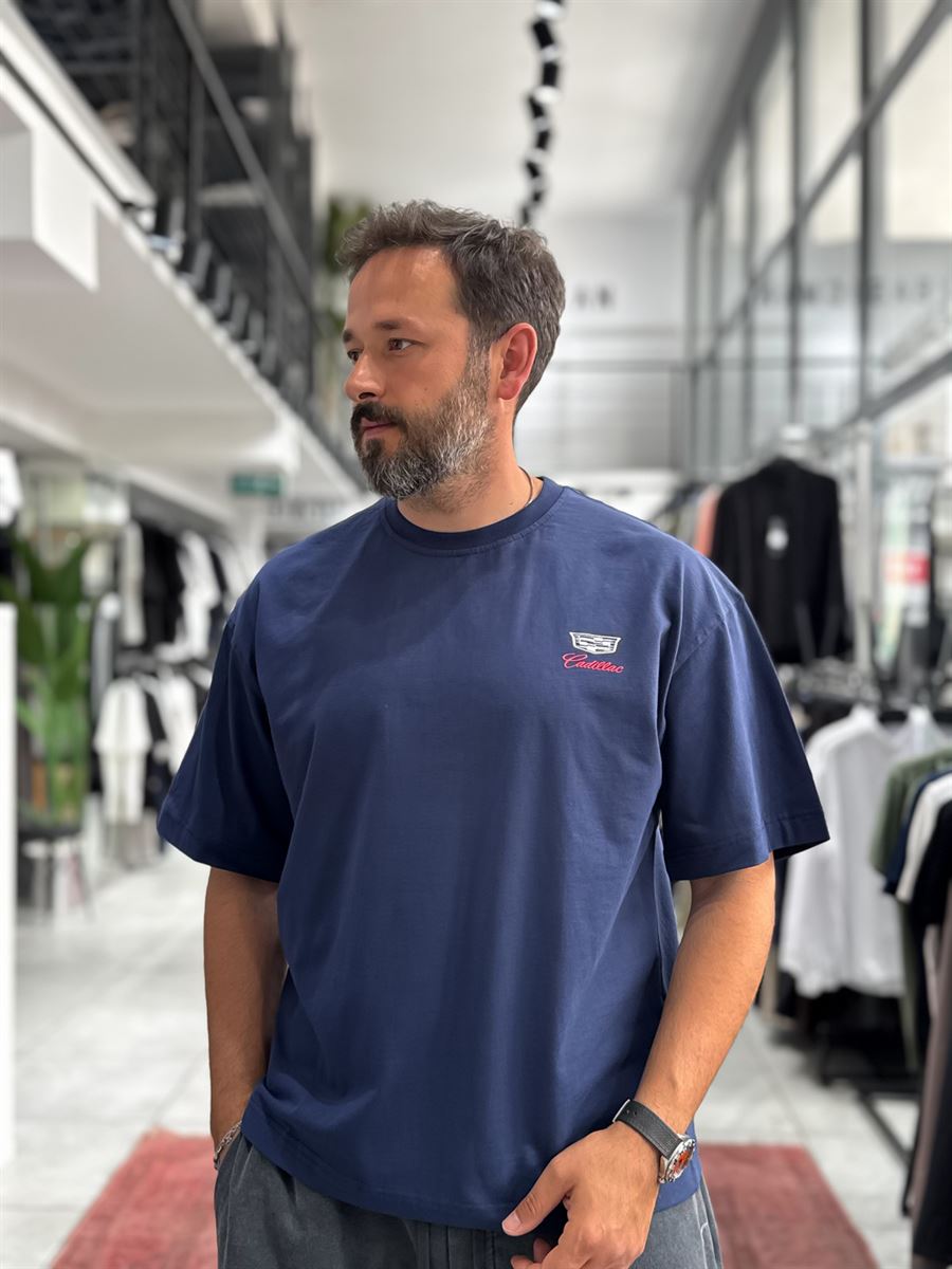 Navy Blue Cadillac Print Oversize T-Shirt RES-1110