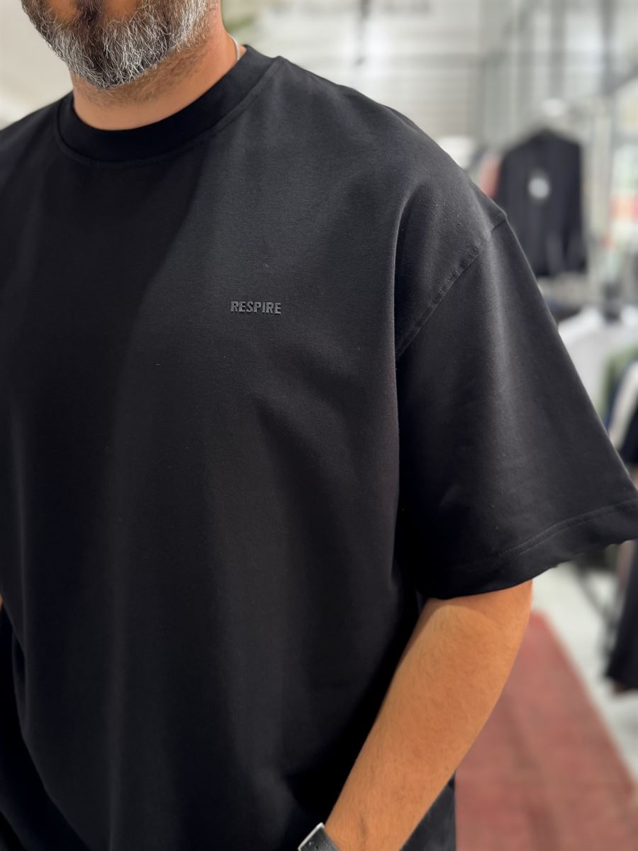 Black Two-Thread Basic Embossed Oversize T-Shirt RES-002