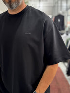 Black Two-Thread Basic Embossed Oversize T-Shirt RES-002