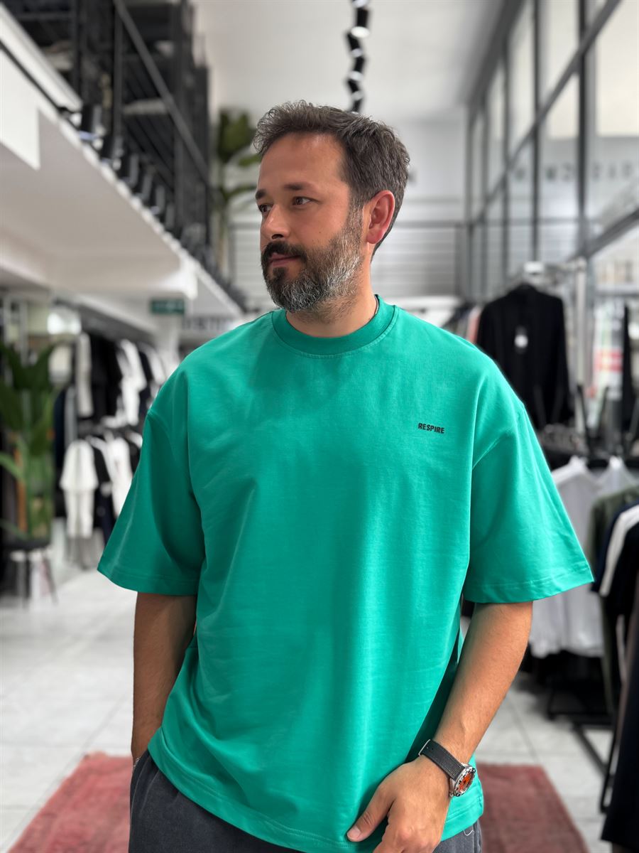 Green Two-Thread Basic Embossed Oversize T-Shirt RES-002