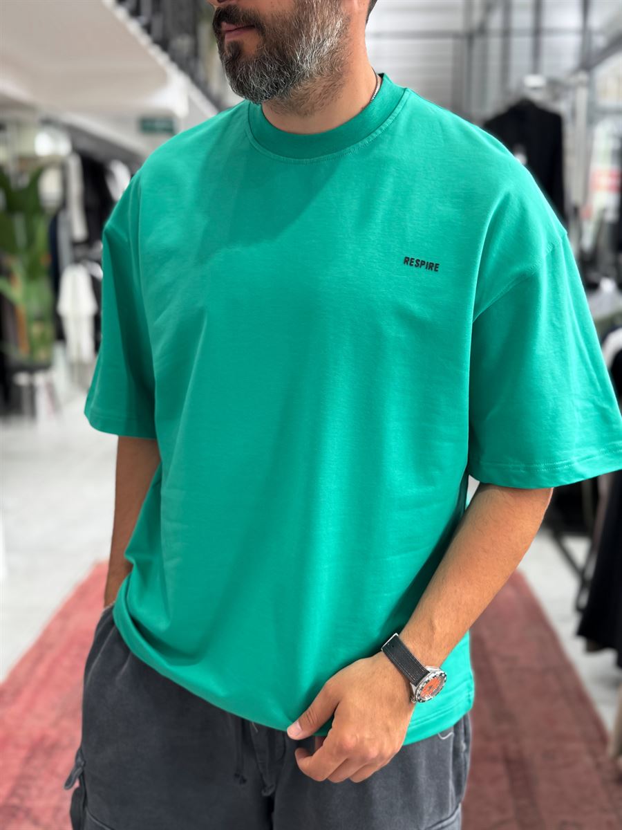 Green Two-Thread Basic Embossed Oversize T-Shirt RES-002