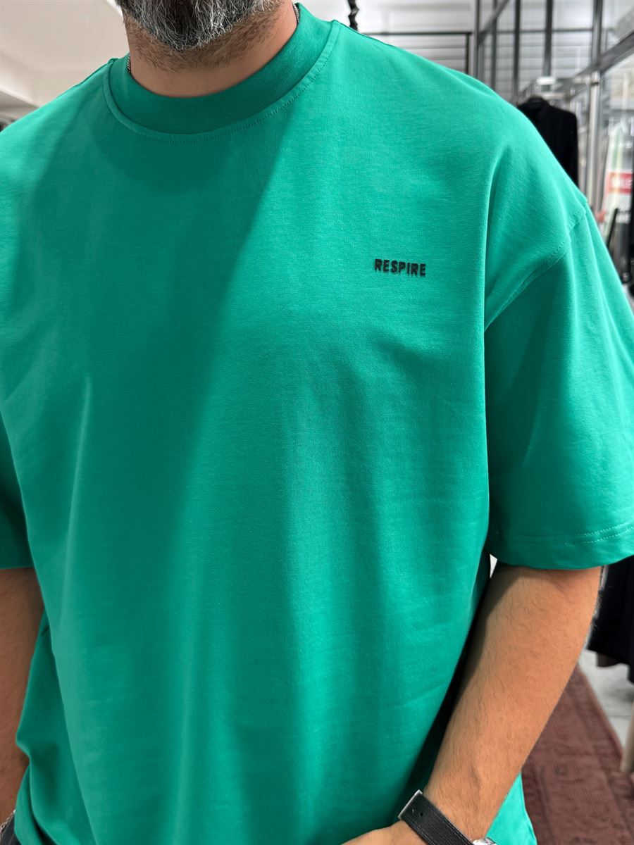 Green Two-Thread Basic Embossed Oversize T-Shirt RES-002
