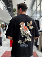 Black Motif Bird Patch Oversize T-Shirt SW-5137