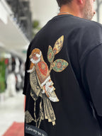 Black Motif Bird Patch Oversize T-Shirt SW-5137