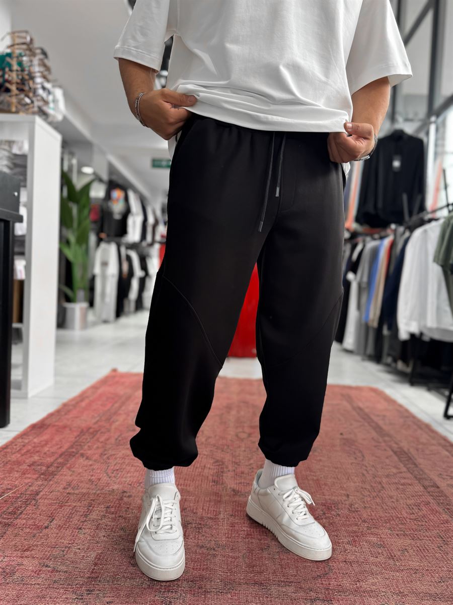 Black Sweatpants with Elastic Waistband and Stitching BLA-768