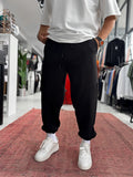 Black Sweatpants with Elastic Waistband and Stitching BLA-768