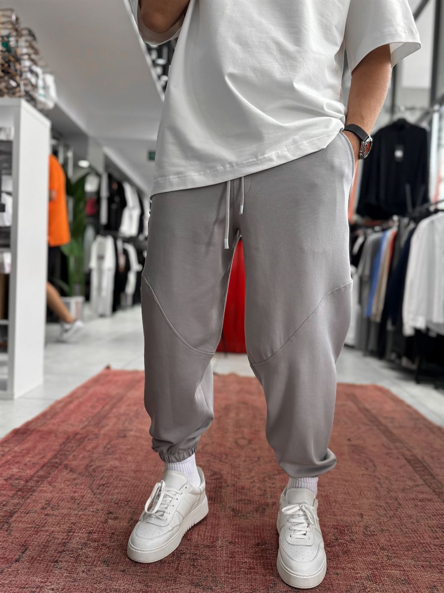 Grey Tracksuit with Elastic Waistband and Stitching BLA-768