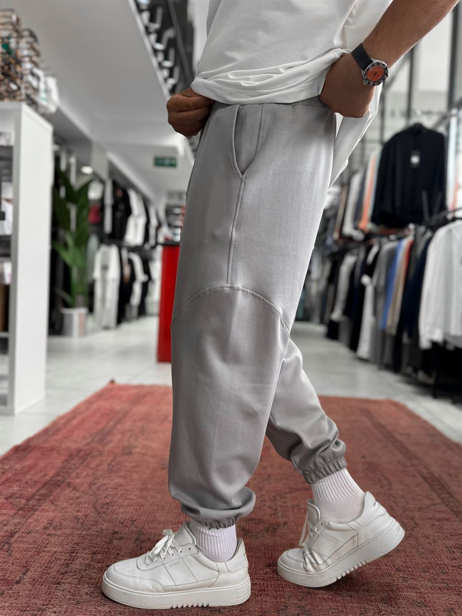 Grey Tracksuit with Elastic Waistband and Stitching BLA-768