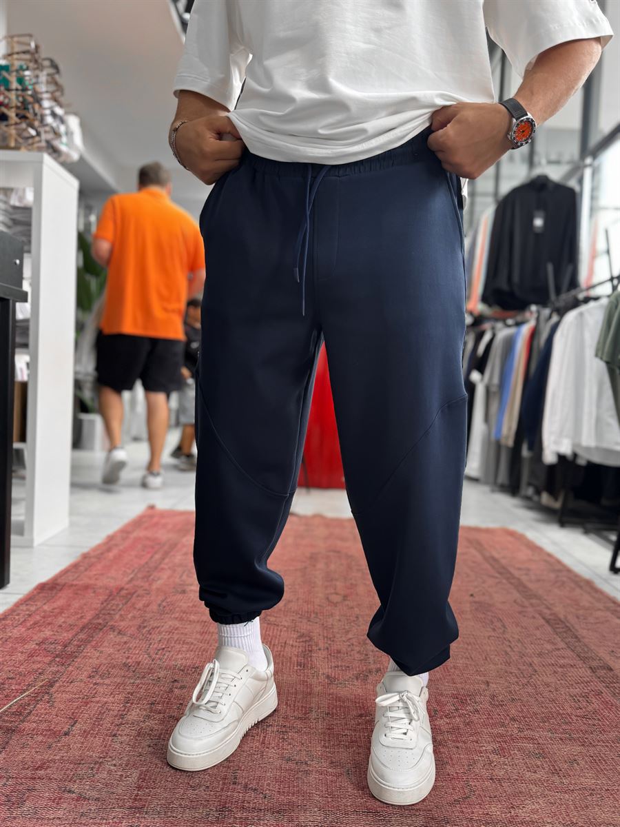 Navy Blue Tracksuit with Elasticated Waist and Stitching BLA-768