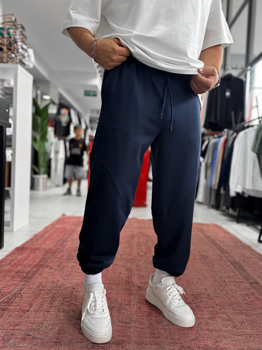 Navy Blue Tracksuit with Elasticated Waist and Stitching BLA-768