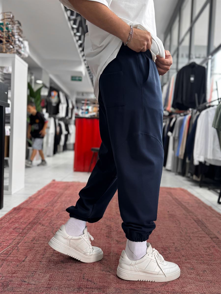 Navy Blue Tracksuit with Elasticated Waist and Stitching BLA-768