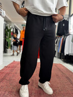 Black Baggy Sweatpants with Knee Detail BLA-738