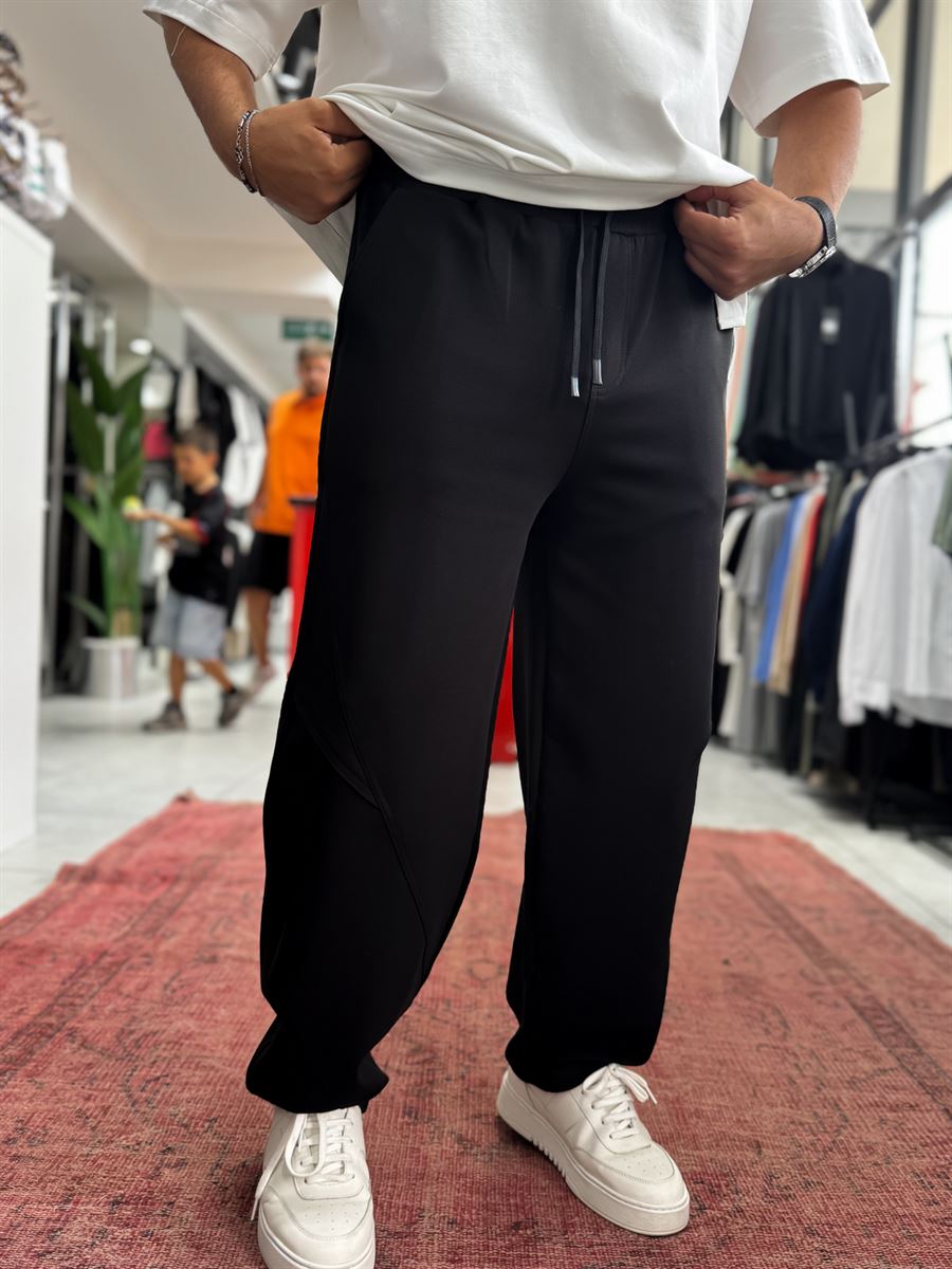 Black Baggy Sweatpants with Knee Detail BLA-738