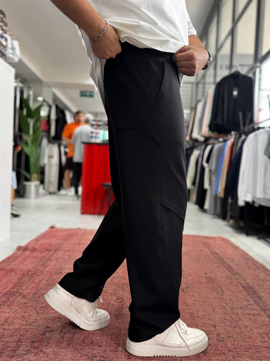 Black Baggy Sweatpants with Knee Detail BLA-738