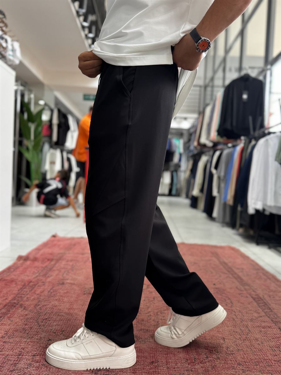 Black Baggy Sweatpants with Knee Detail BLA-738