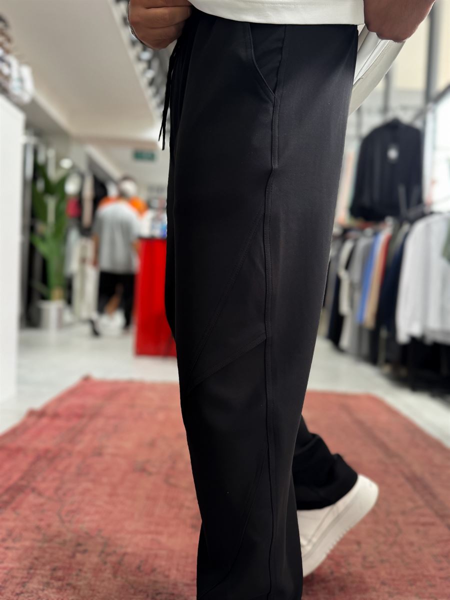 Black Baggy Sweatpants with Knee Detail BLA-738